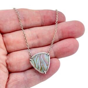Vintage Sterling Silver 925 Abalone Pendant Necklace 16.5"